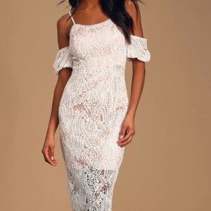 LULUS Entranced by You White Cold Shoulder Dress - Size: Large